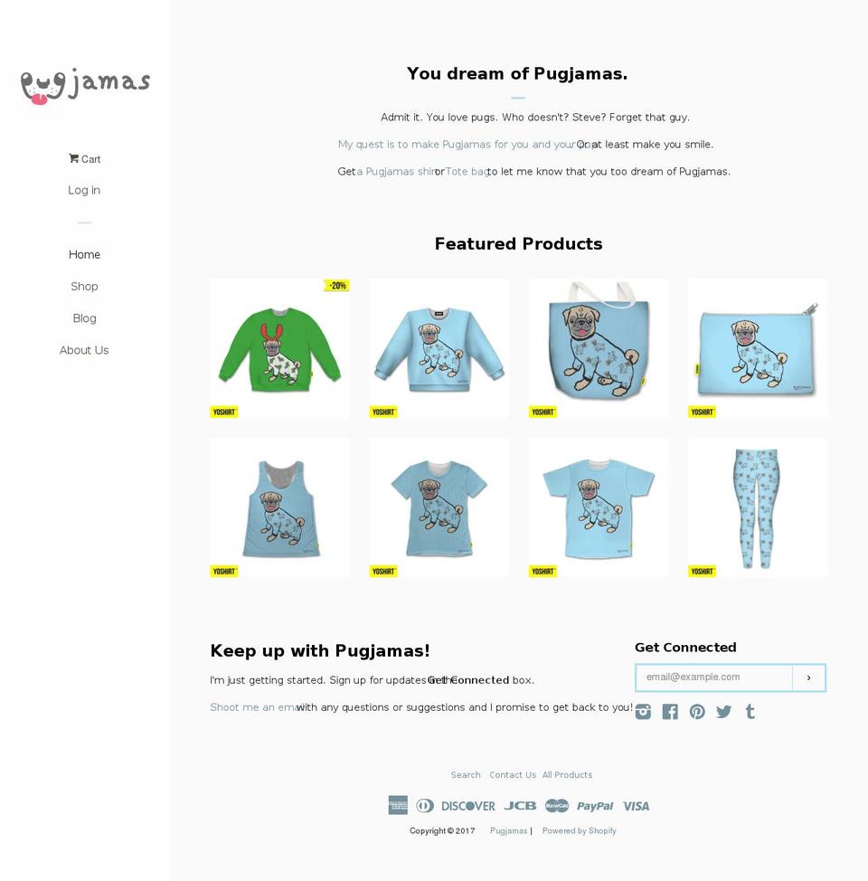 pugjamas.com shopify website screenshot