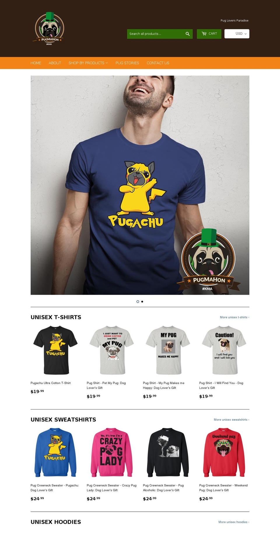 pugmahon.com shopify website screenshot