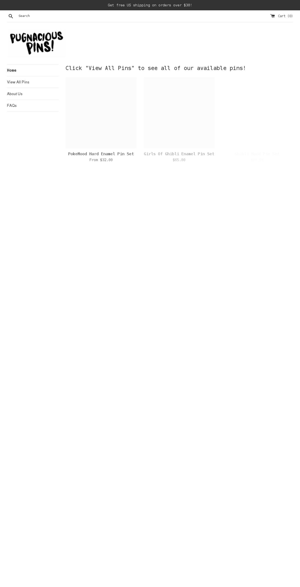 pugnaciouspins.com — Shopify storefront screenshot