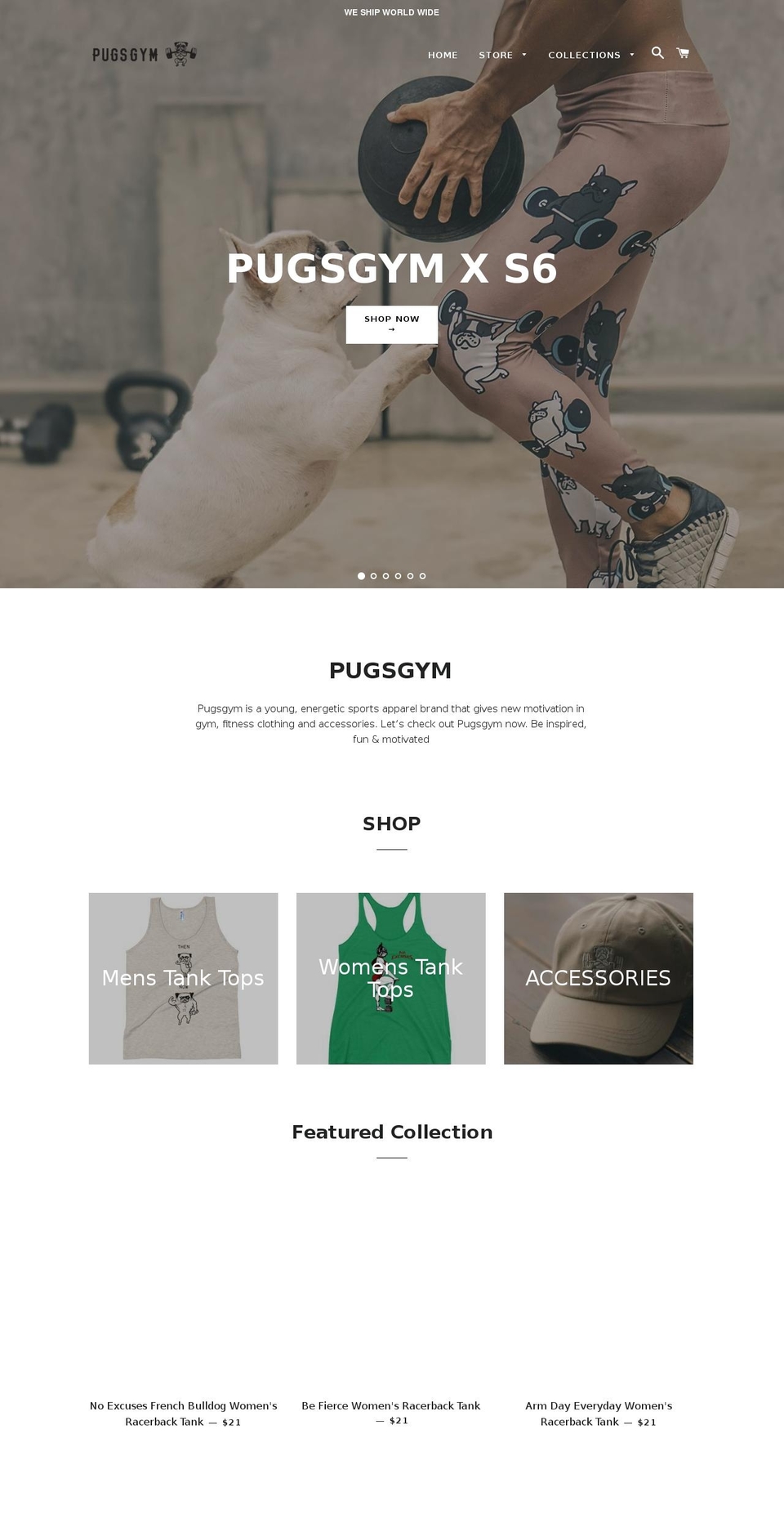 pugsgym.com — Shopify storefront screenshot