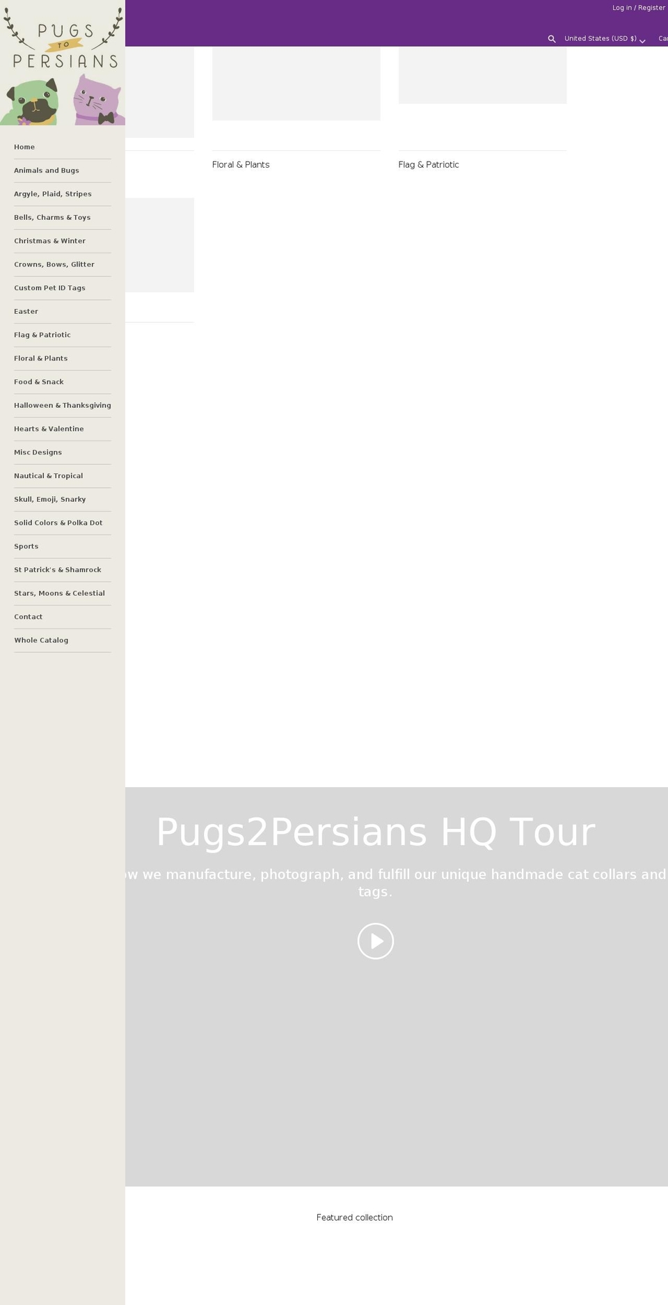 pugstopersians.com shopify website screenshot