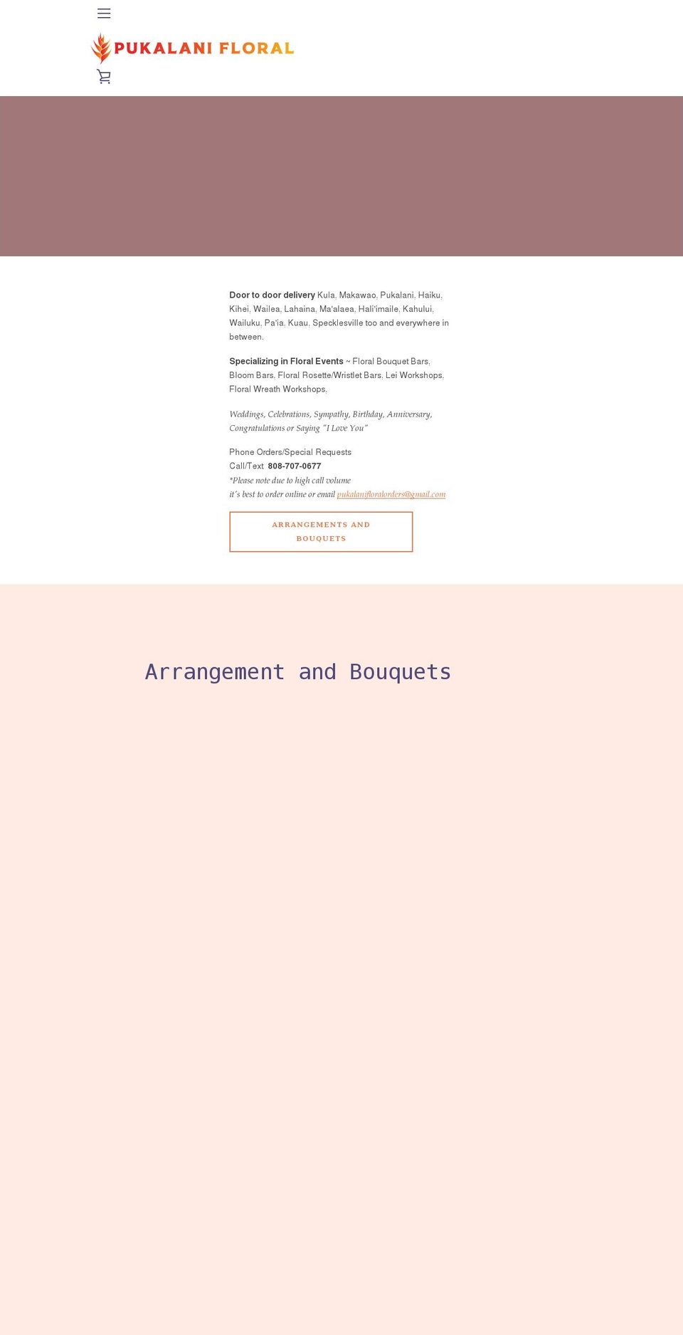pukalanifloral.com shopify website screenshot