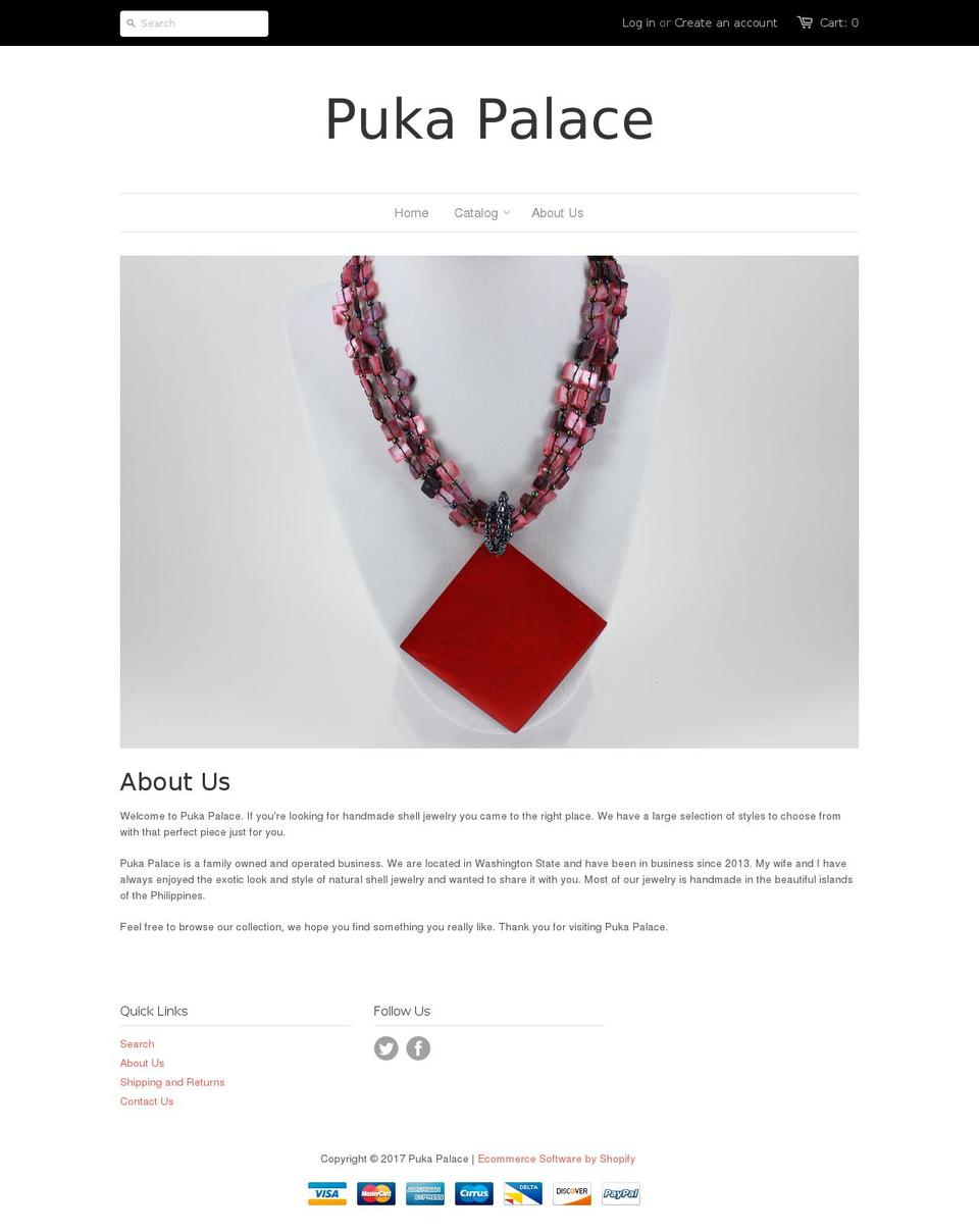 pukapalace.biz shopify website screenshot