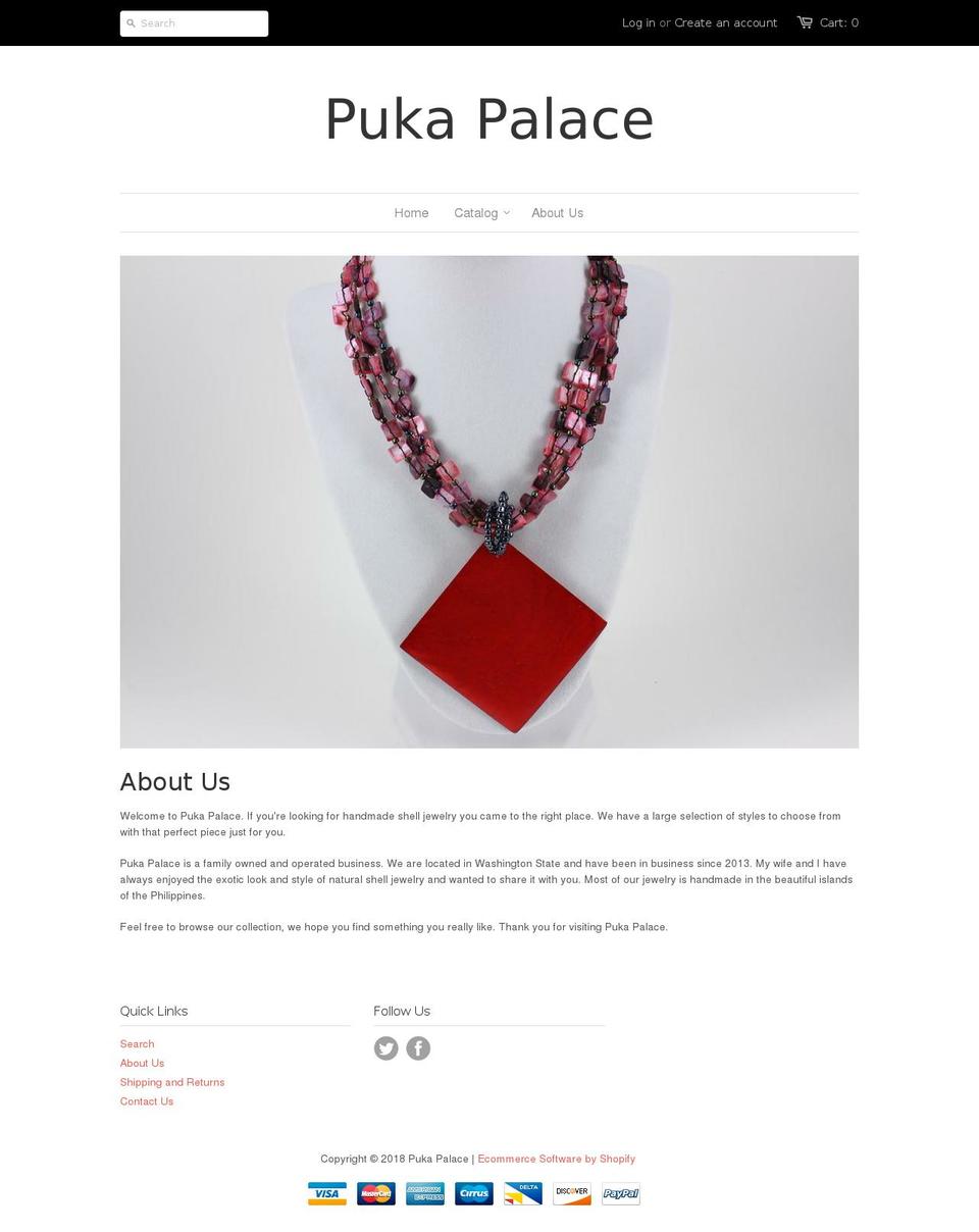 pukapalace.com shopify website screenshot