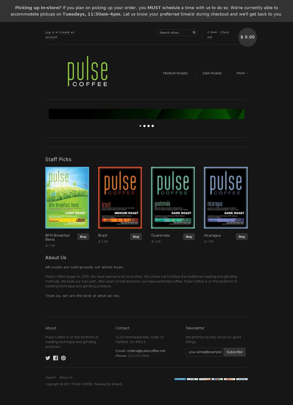 pulsecoffee.net shopify website screenshot