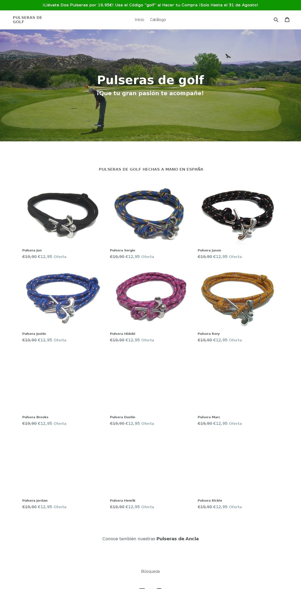 pulserasdegolf.com shopify website screenshot