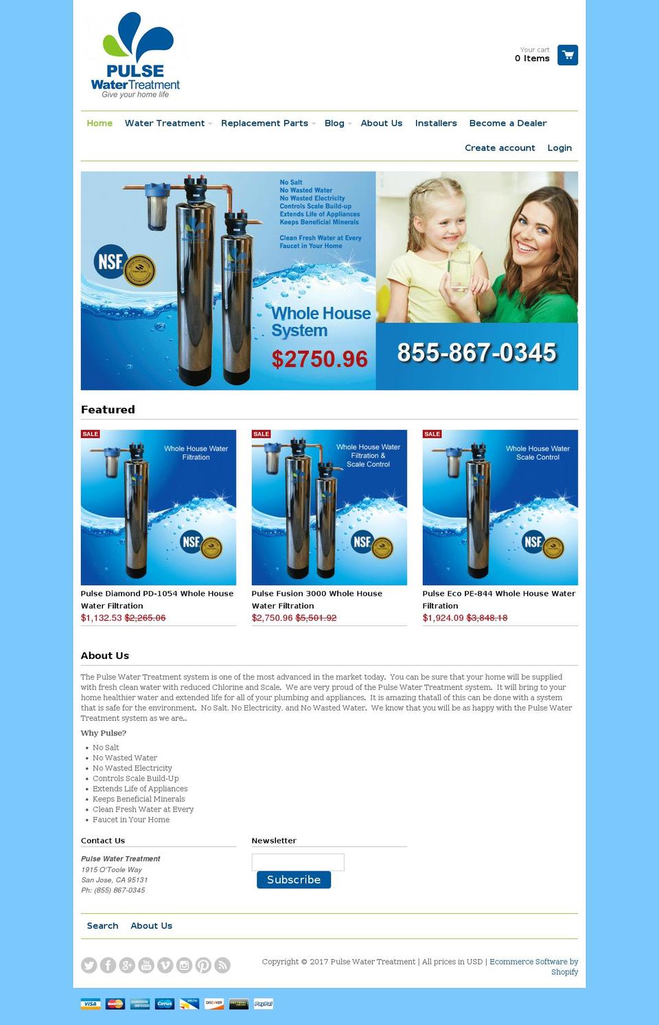 pulsewatertreatment.com shopify website screenshot