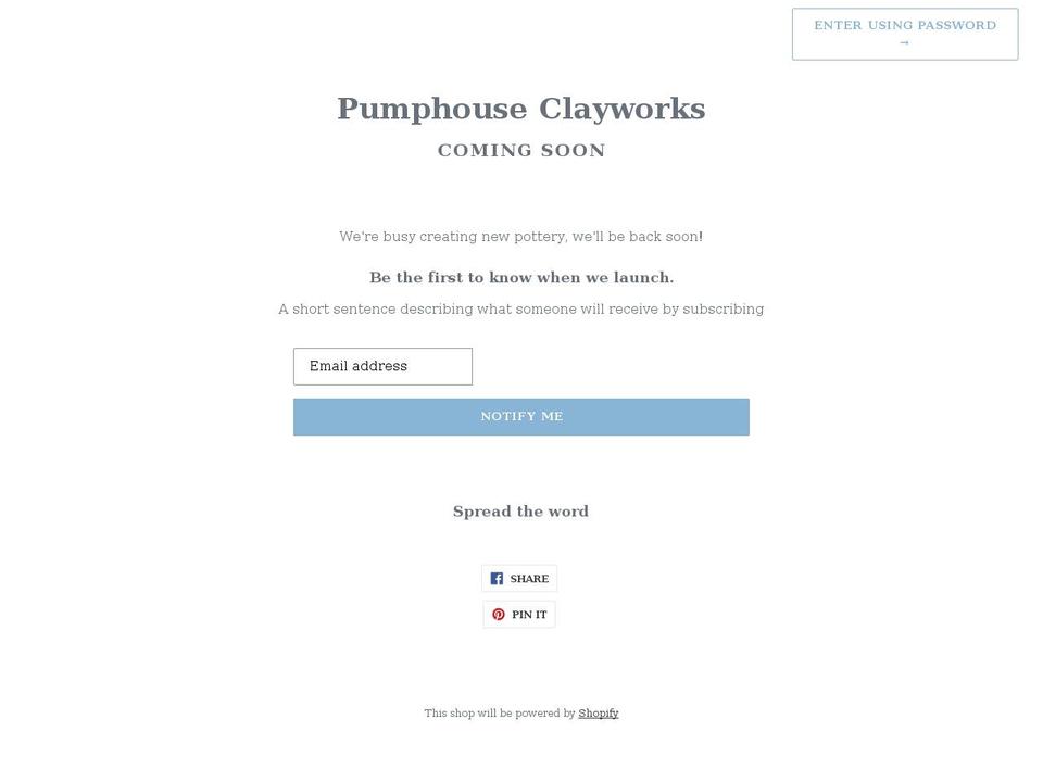 pumphouseclayworks.com shopify website screenshot