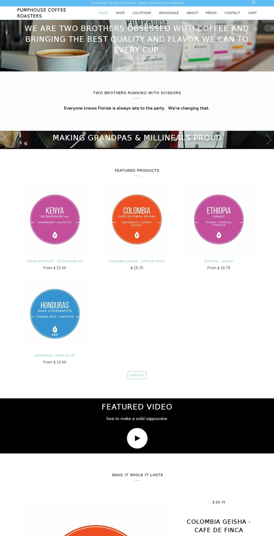 pumphousecoffeeroaster.com — Shopify storefront screenshot