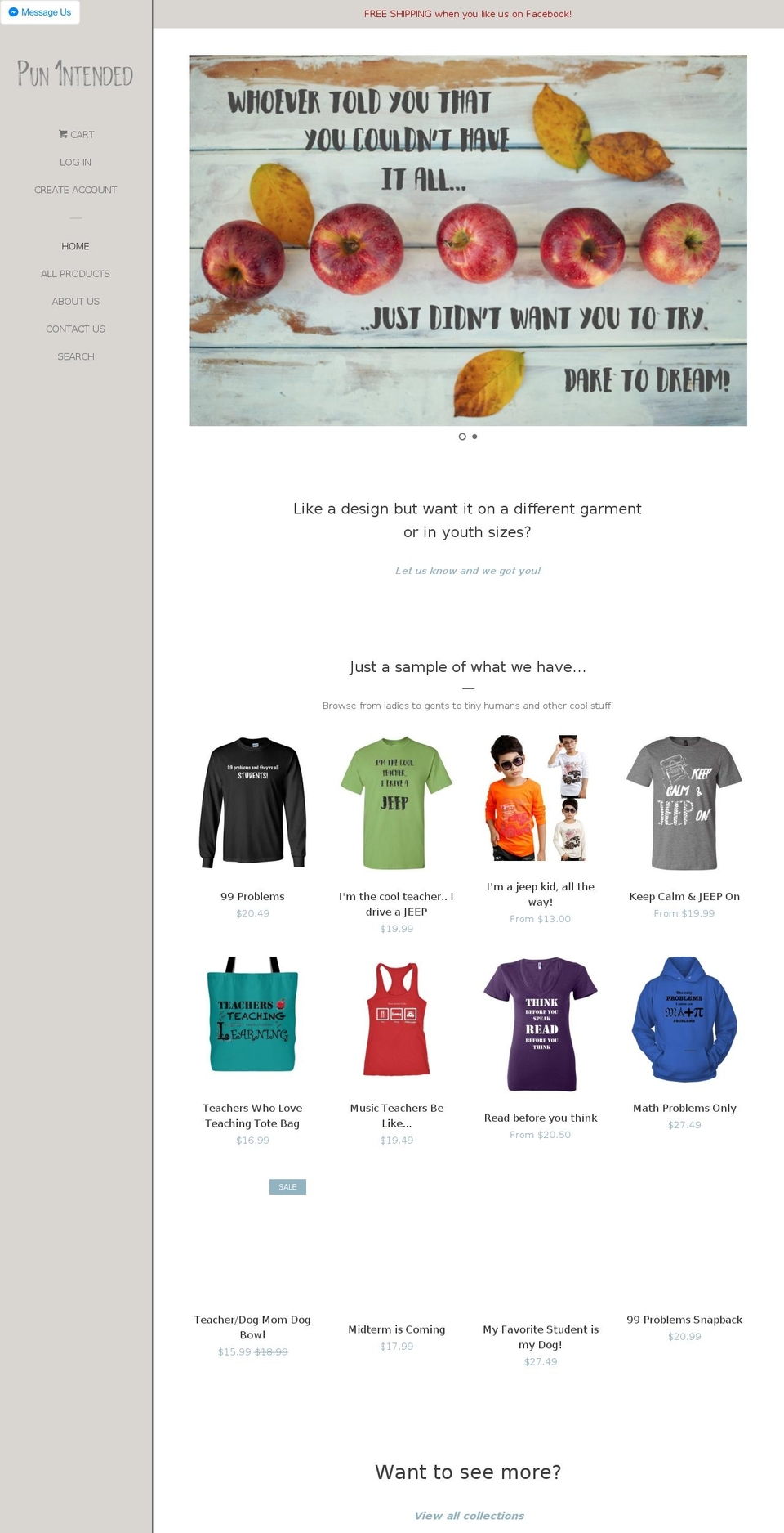 pun1ntended.com shopify website screenshot