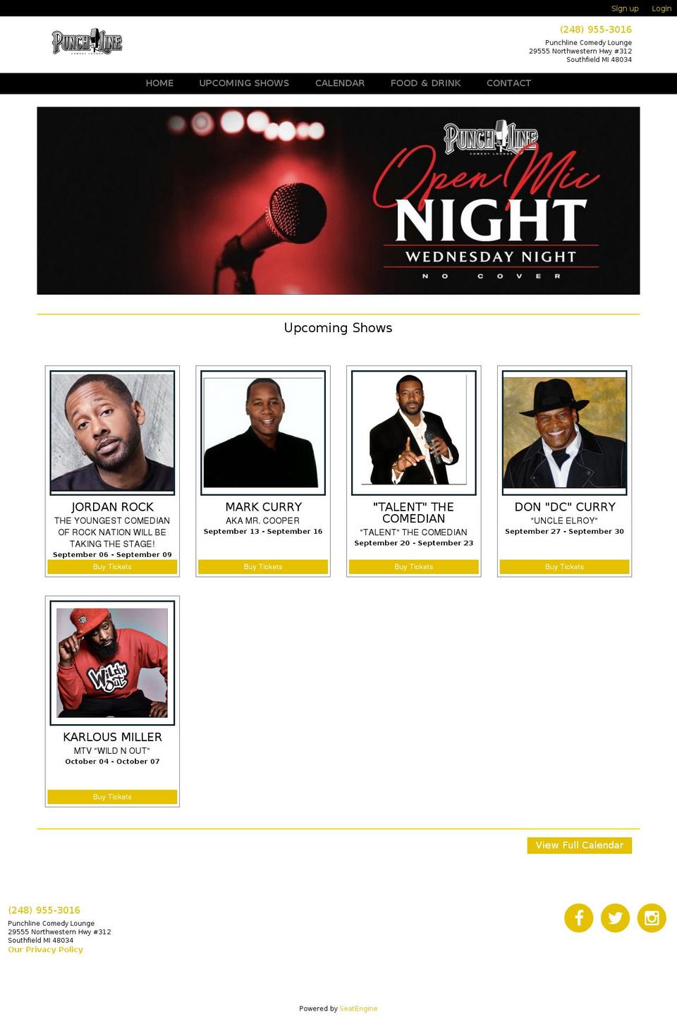 punchlinecomedylounge.com shopify website screenshot
