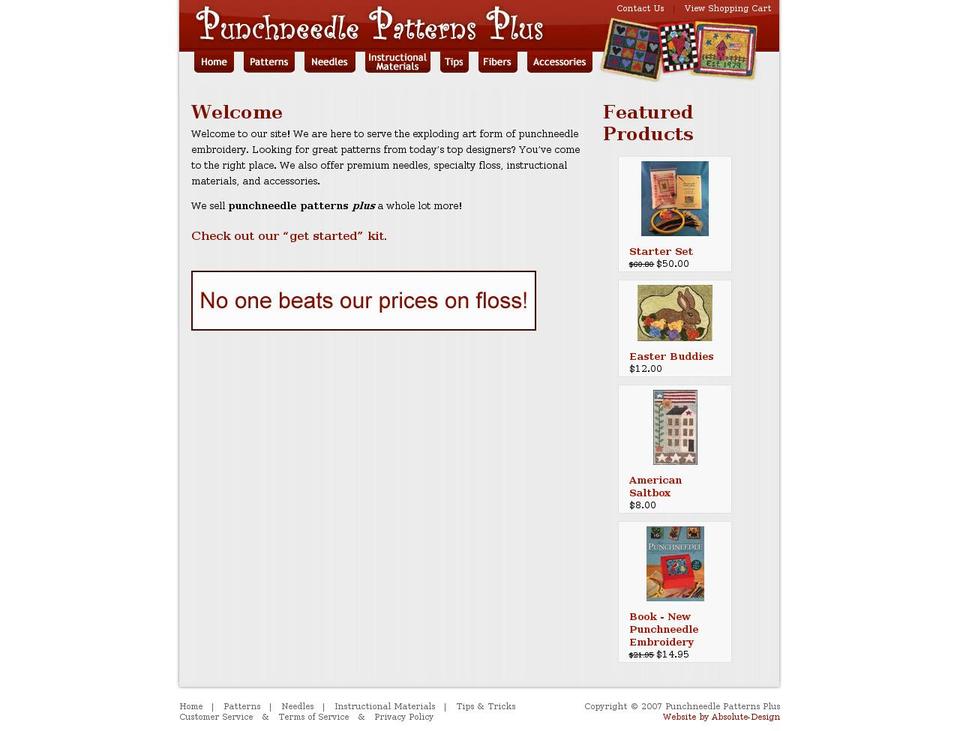 main Shopify theme site example punchneedlepatternsplus.com