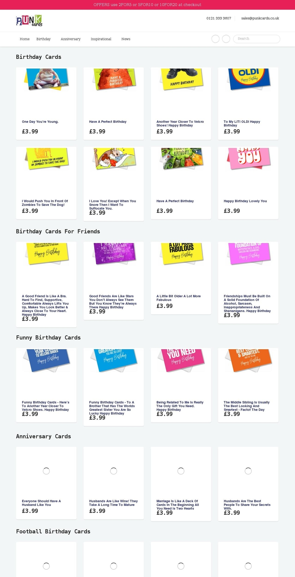 punkcards.co.uk shopify website screenshot