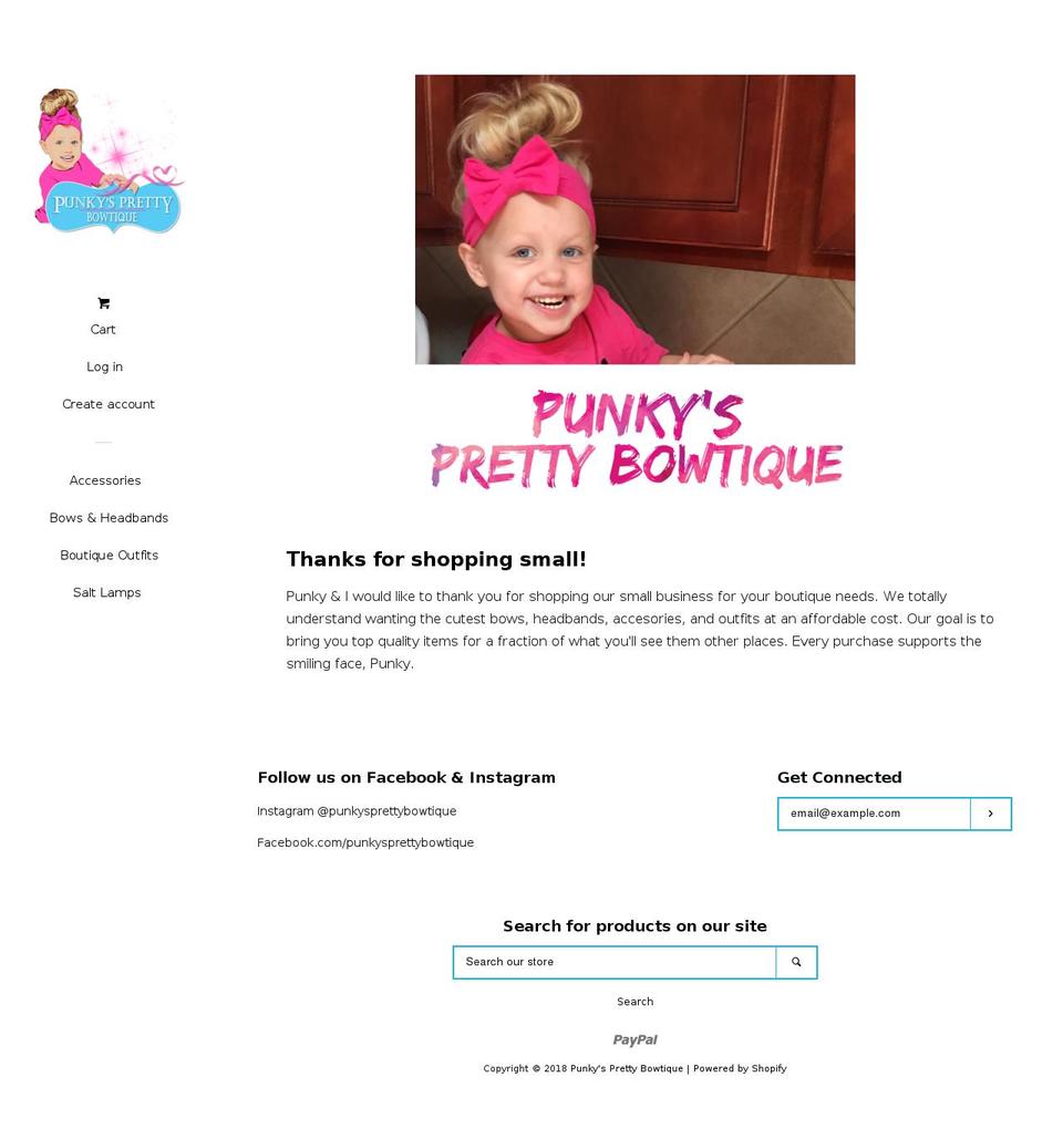punkysprettybowtique.com — Shopify storefront screenshot