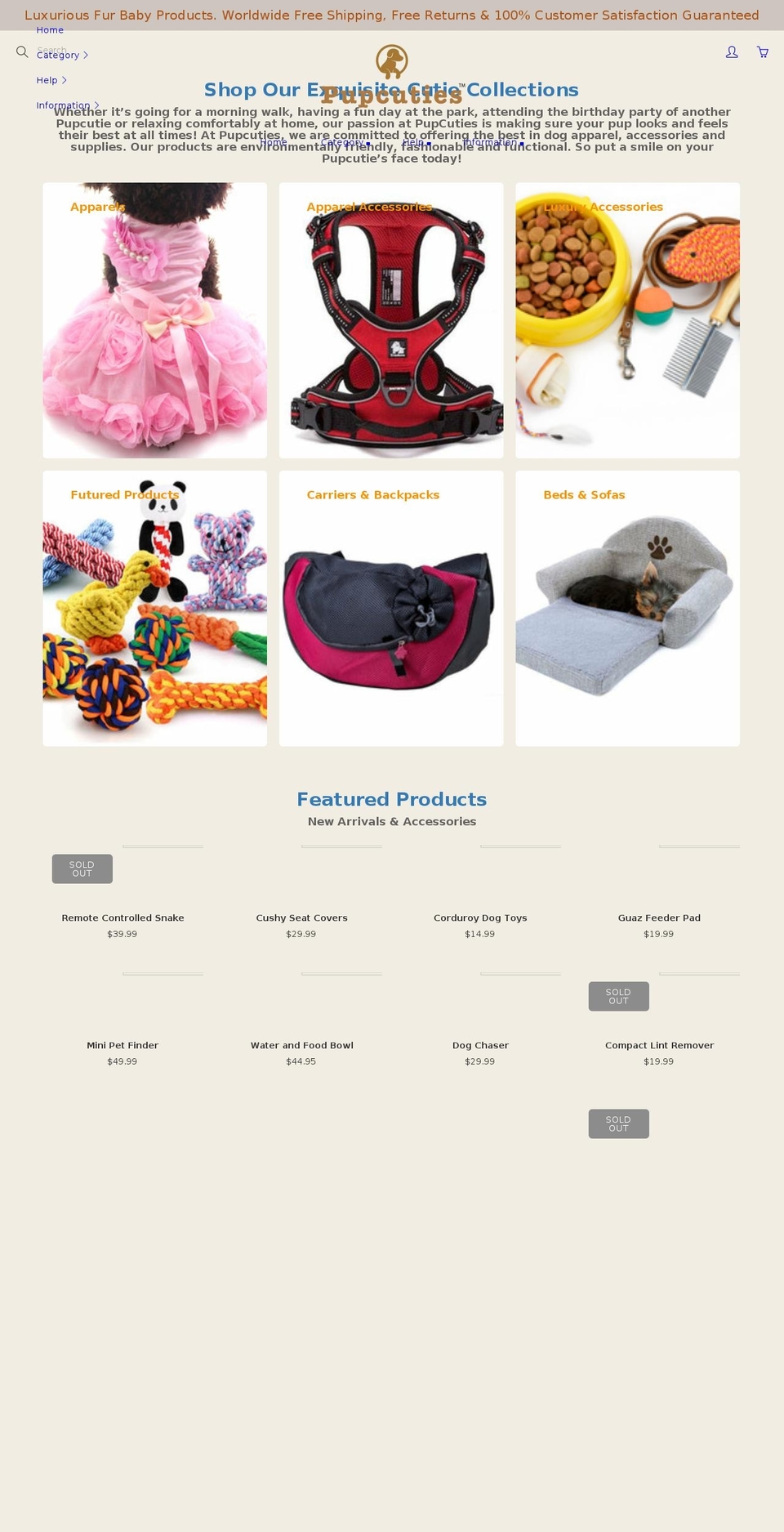 pupcuties.com shopify website screenshot