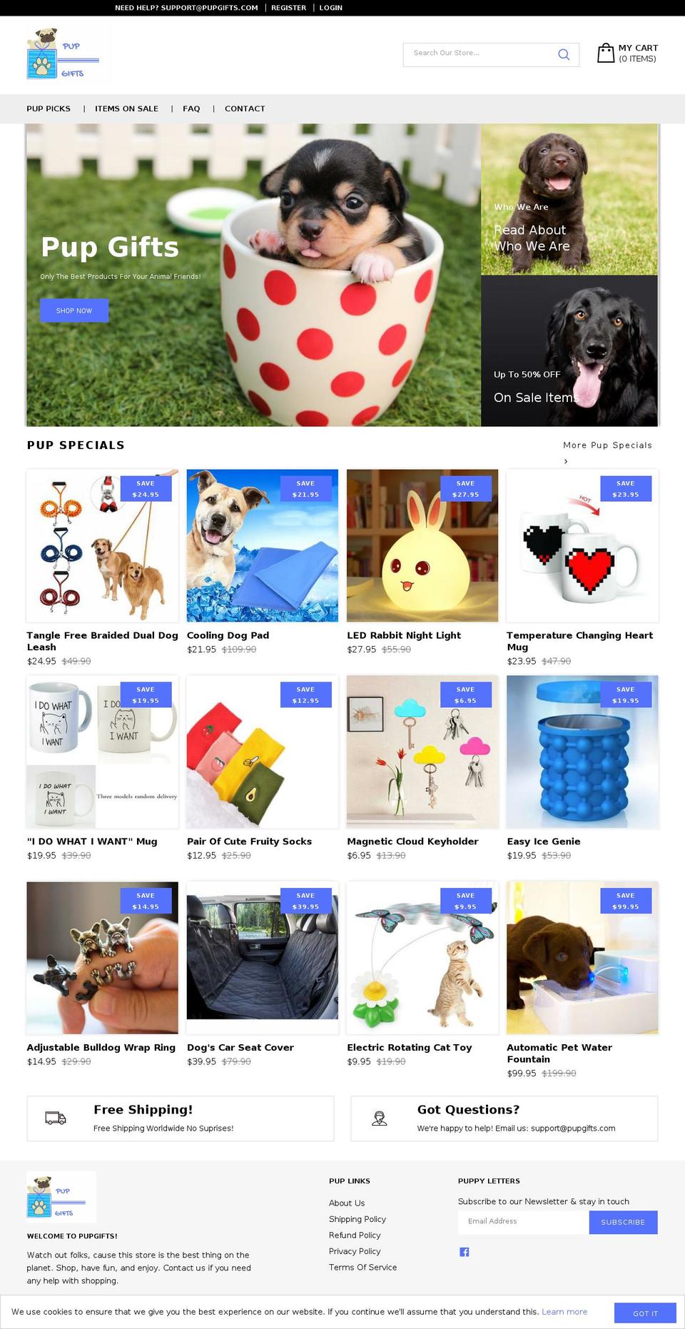 Drop Shopify theme site example pupgifts.com