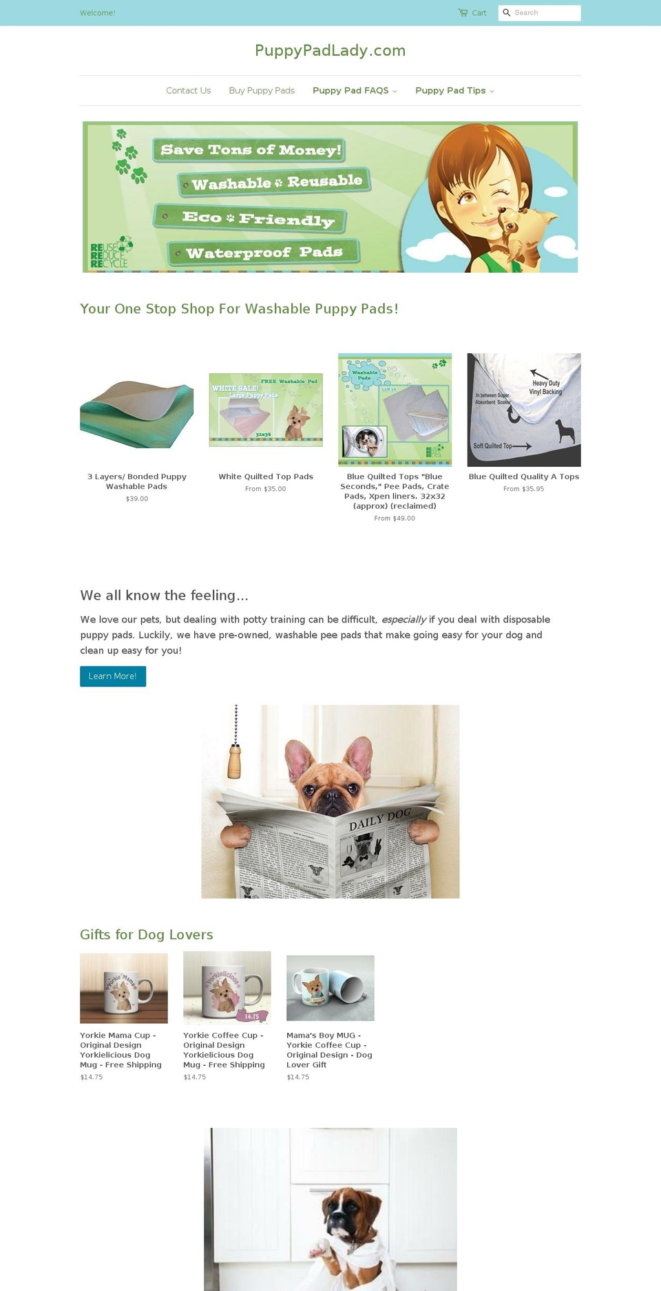 puppypadlady.com shopify website screenshot