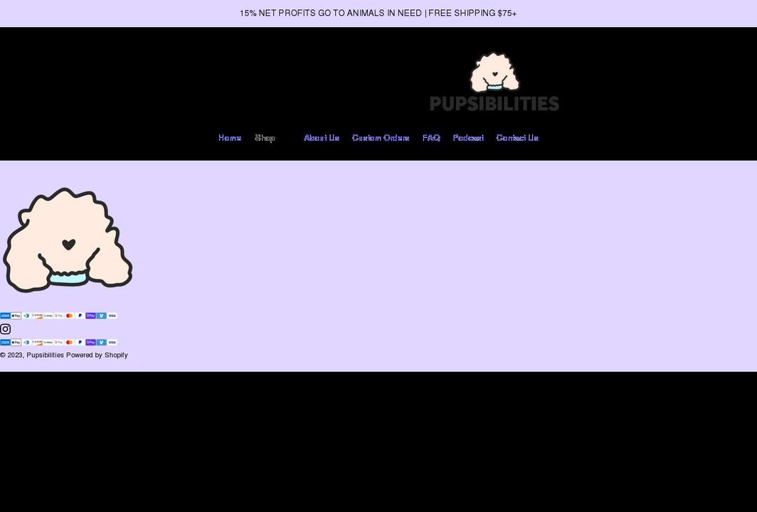 pupsibilities.com shopify website screenshot