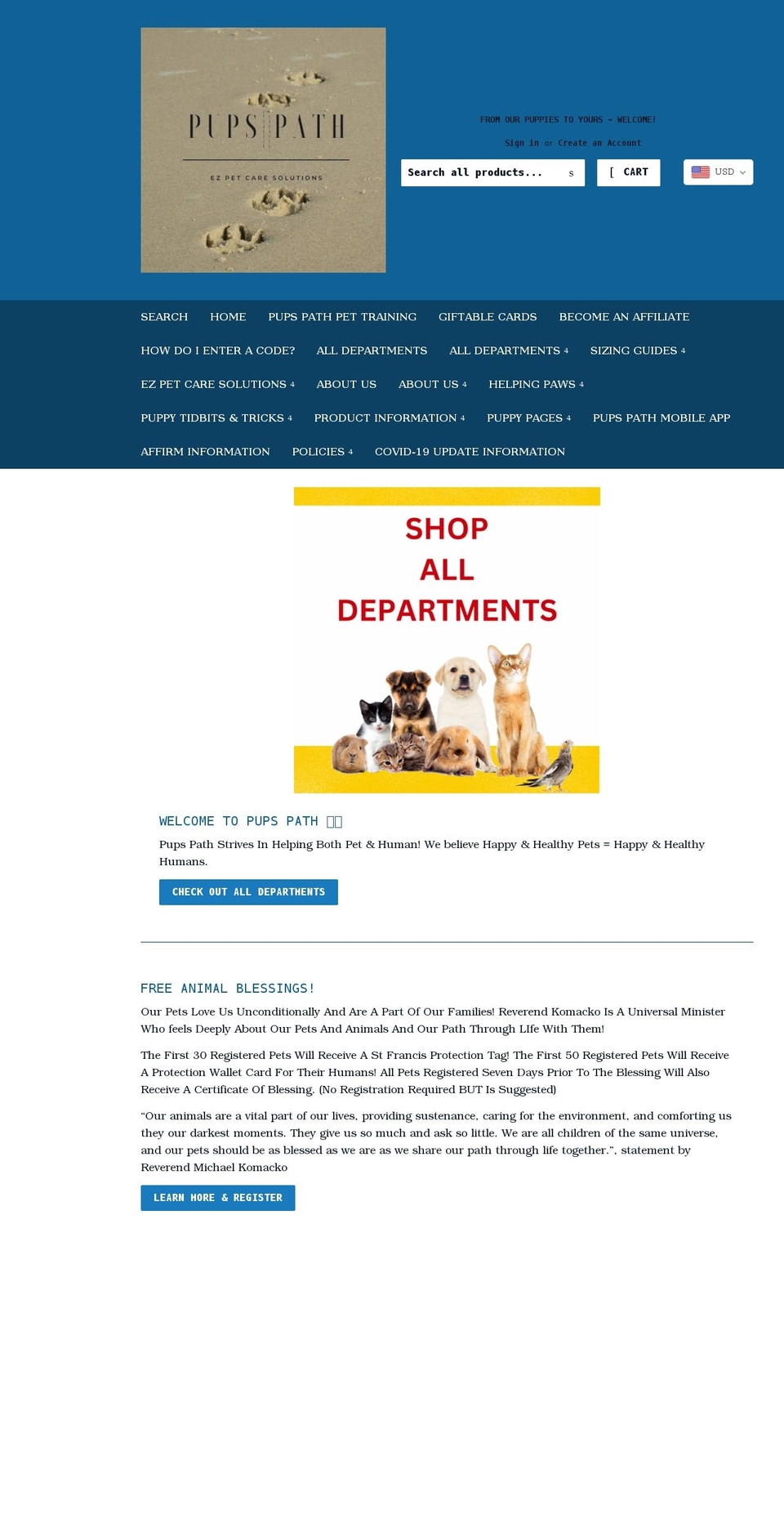pupspath.com shopify website screenshot