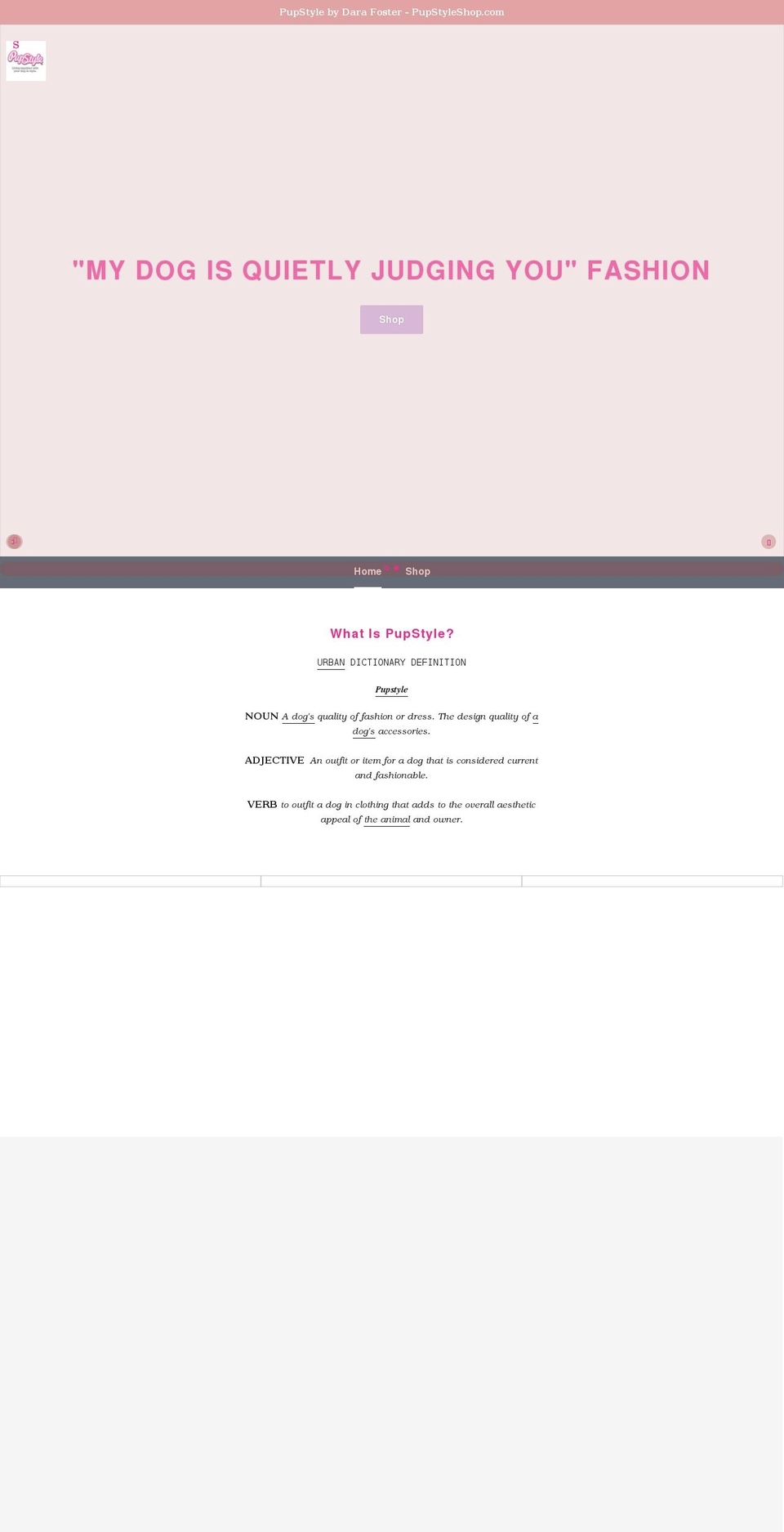 pupstyleshop.com shopify website screenshot