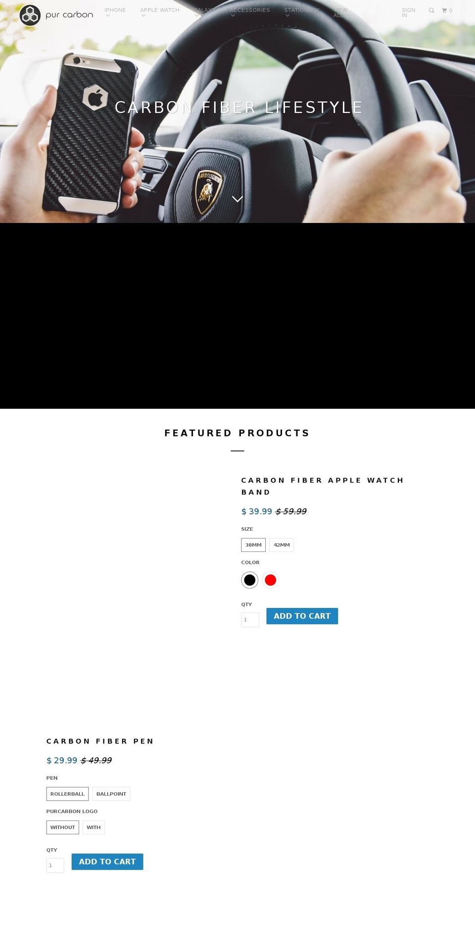 pur-carbon.com shopify website screenshot