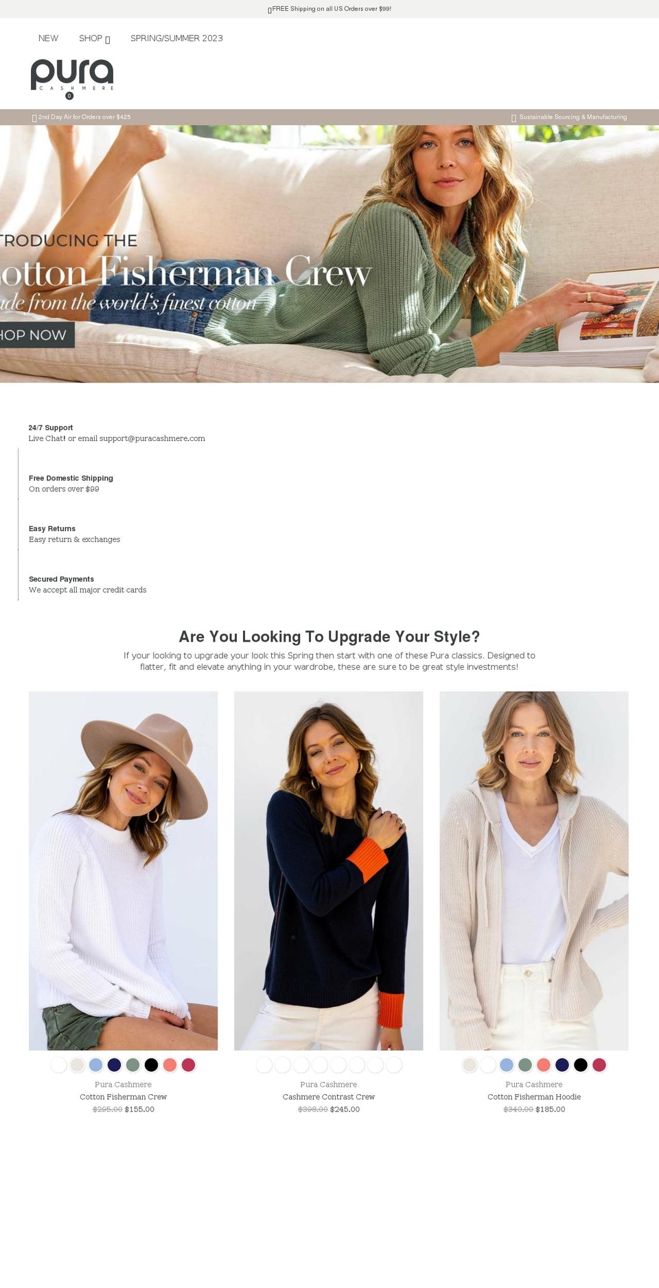 puracashmere.com shopify website screenshot