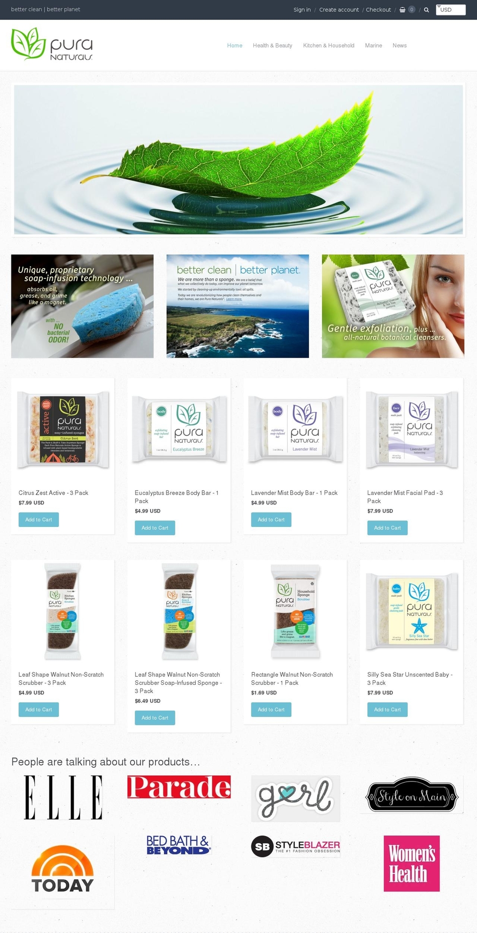 puranaturalssponge.com shopify website screenshot
