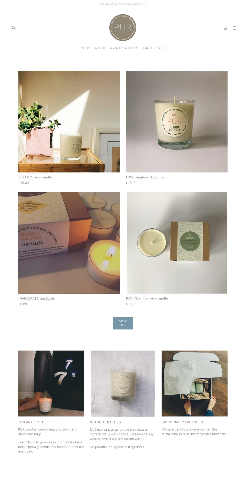 purcandles.co.uk shopify website screenshot