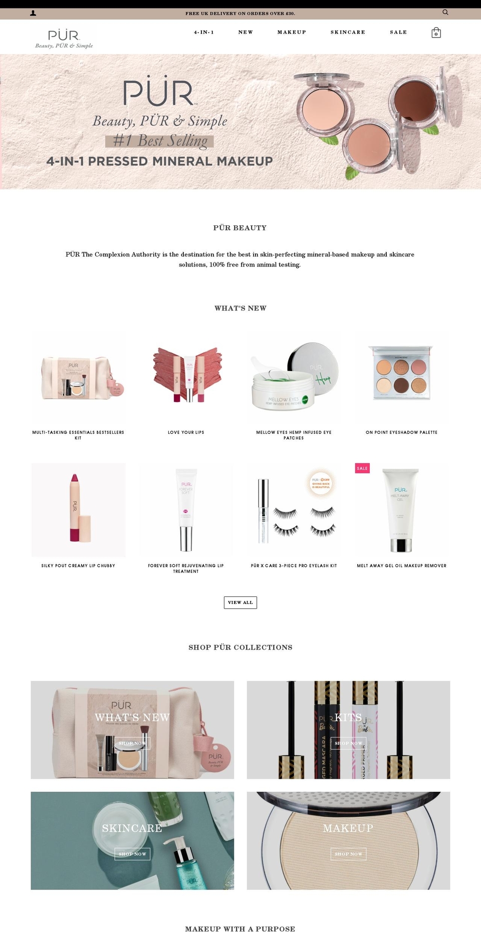 purcosmetics.co.uk shopify website screenshot