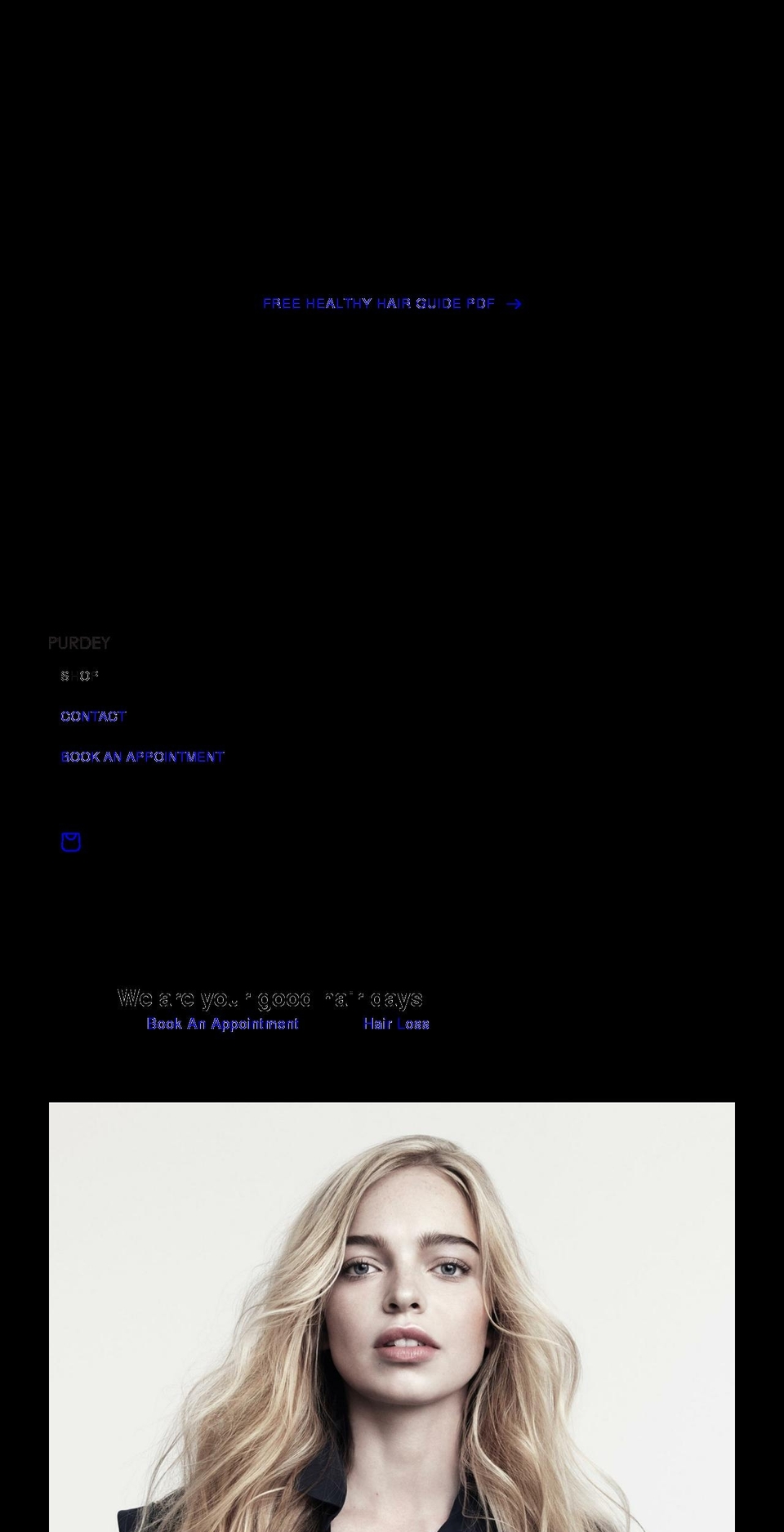 purdeyhairdresser.com shopify website screenshot