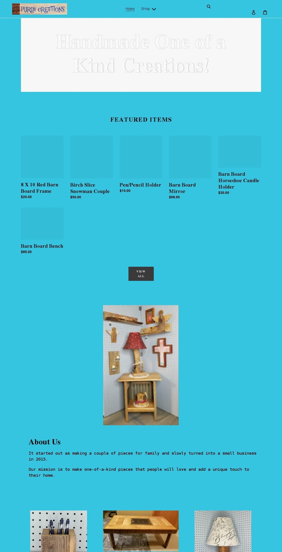 purdy-creations.com shopify website screenshot