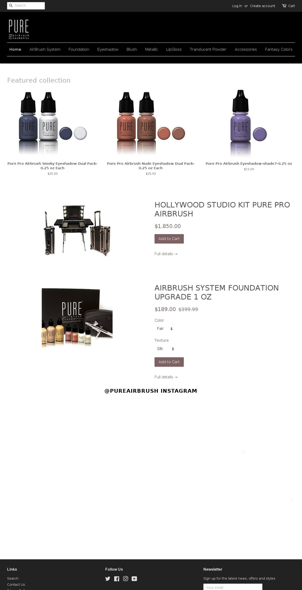 pureairbrush.net shopify website screenshot
