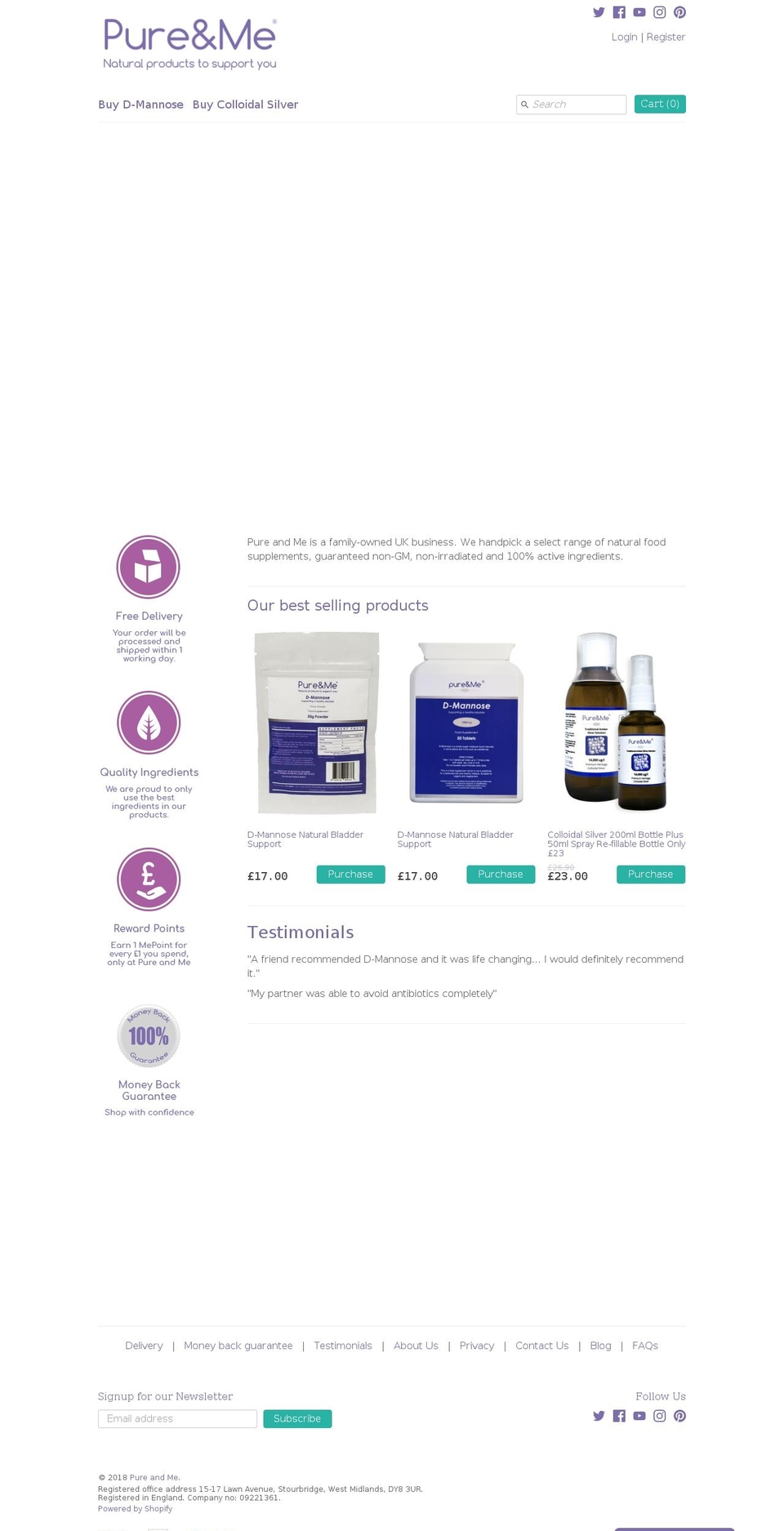pureandmedmannose.com — Shopify storefront screenshot