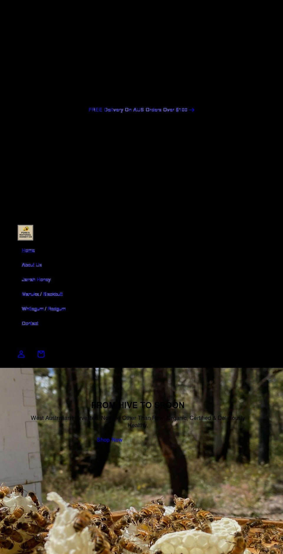 pureandnaturalhoneyco.com shopify website screenshot