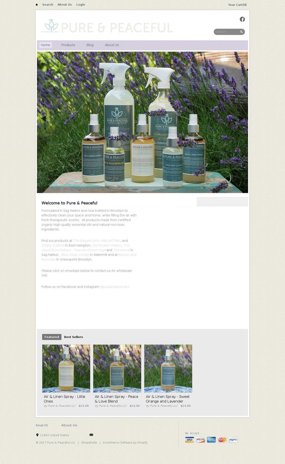 pureandpeaceful.com shopify website screenshot