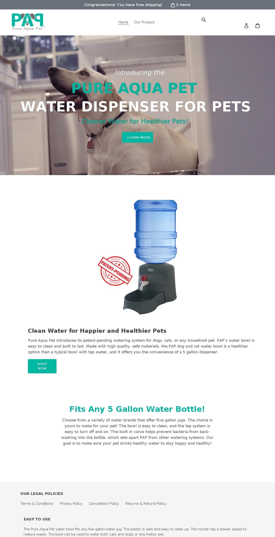 pureaqua-pet.com shopify website screenshot
