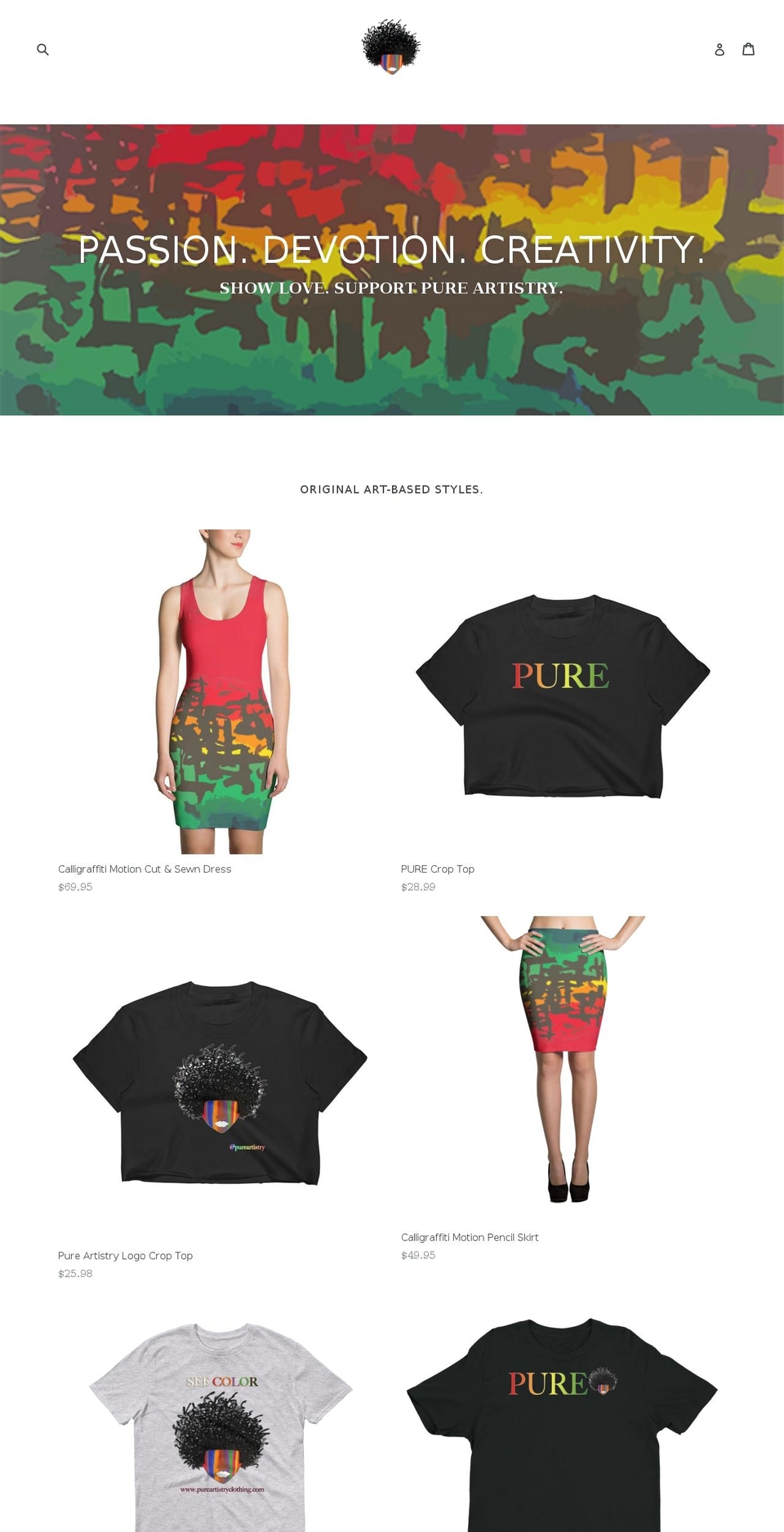 pureartistryclothing.com shopify website screenshot