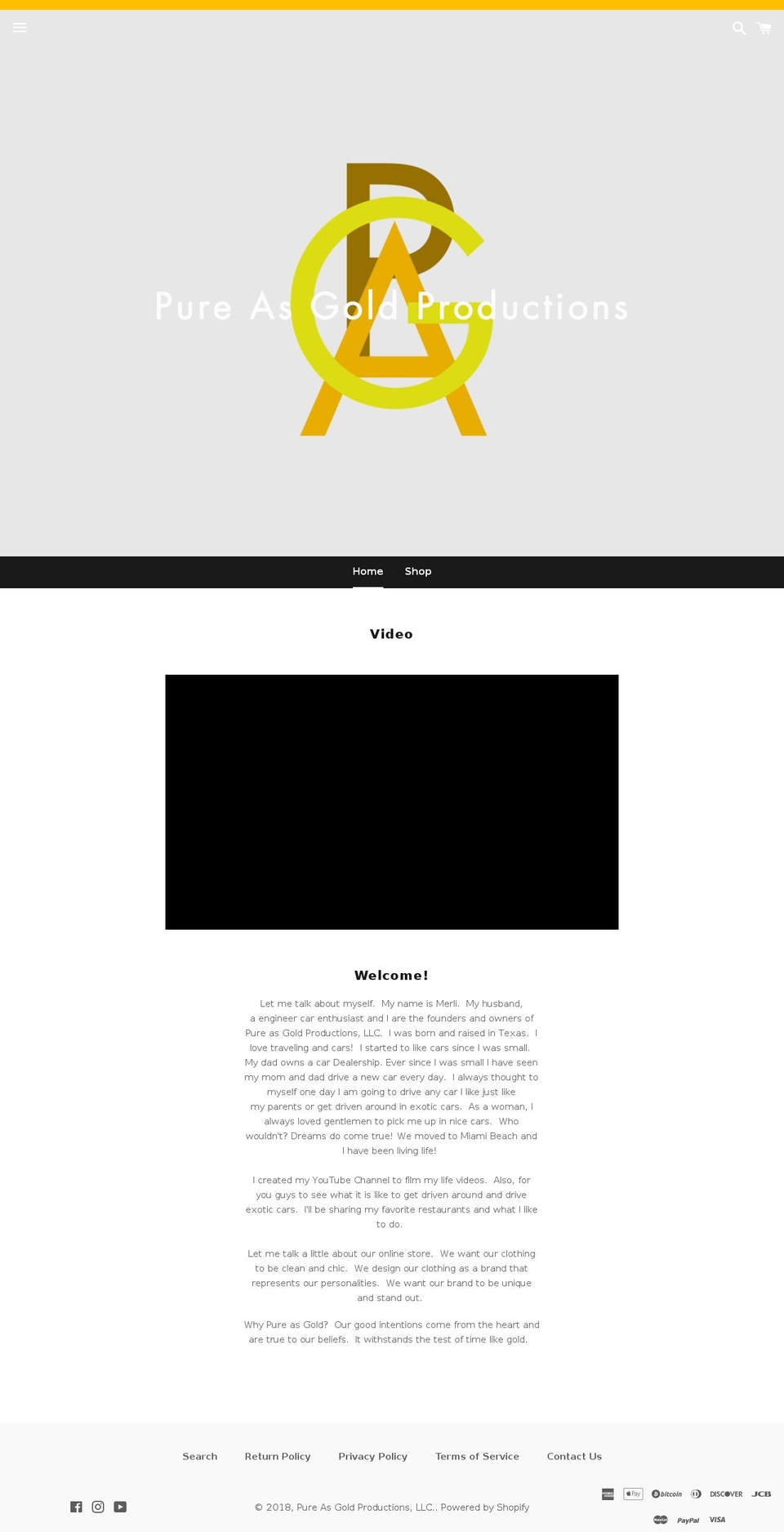 pureasgoldproductions.com shopify website screenshot