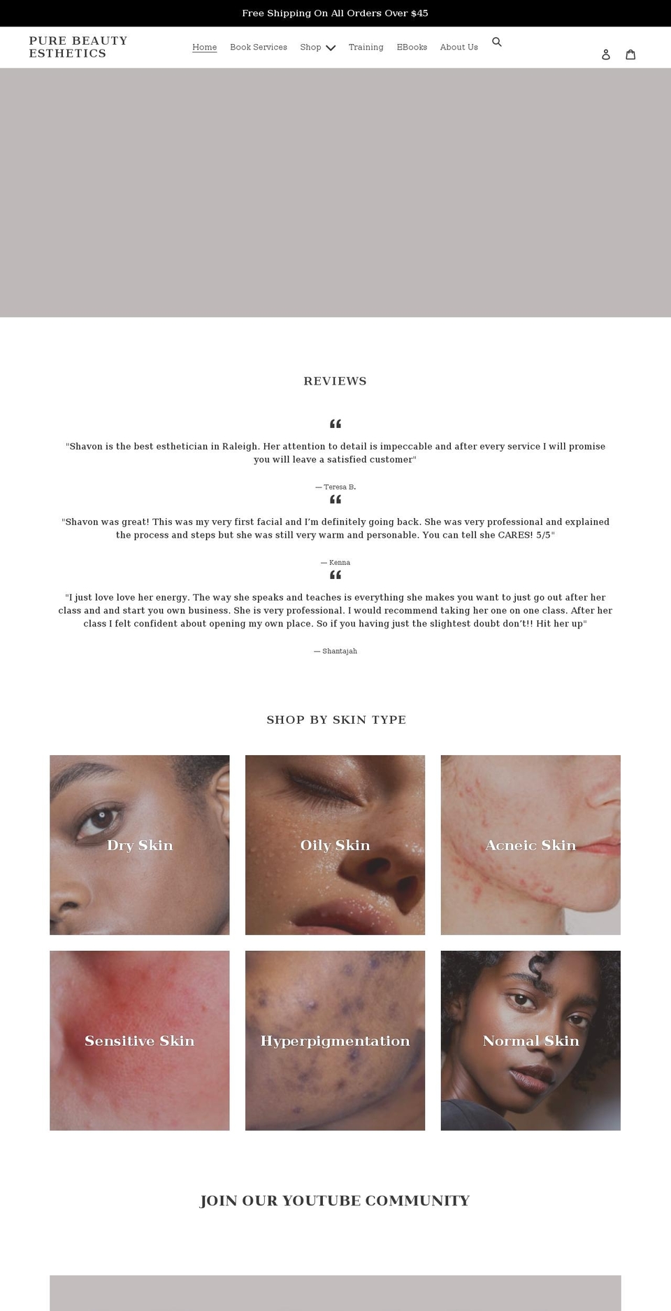 purebeautyesthetic.com shopify website screenshot