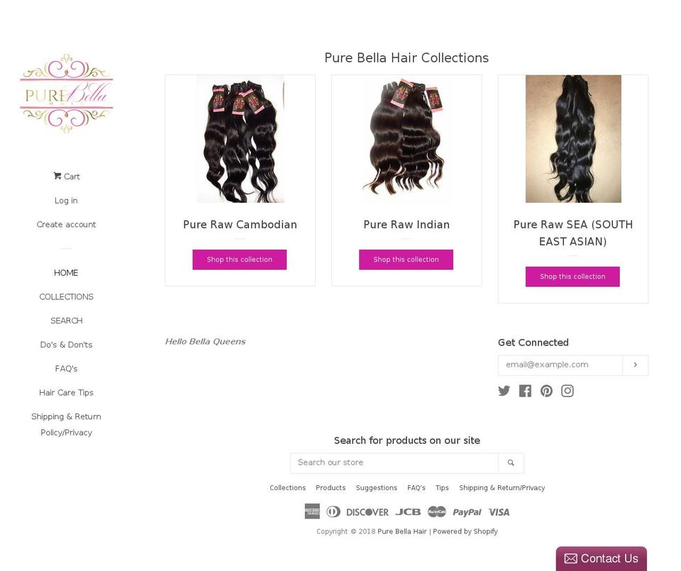 purebellahair.com — Shopify storefront screenshot