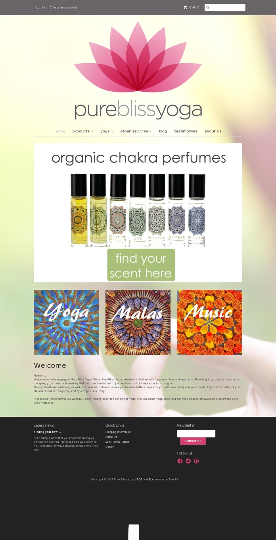 pureblissyoga.com.au shopify website screenshot