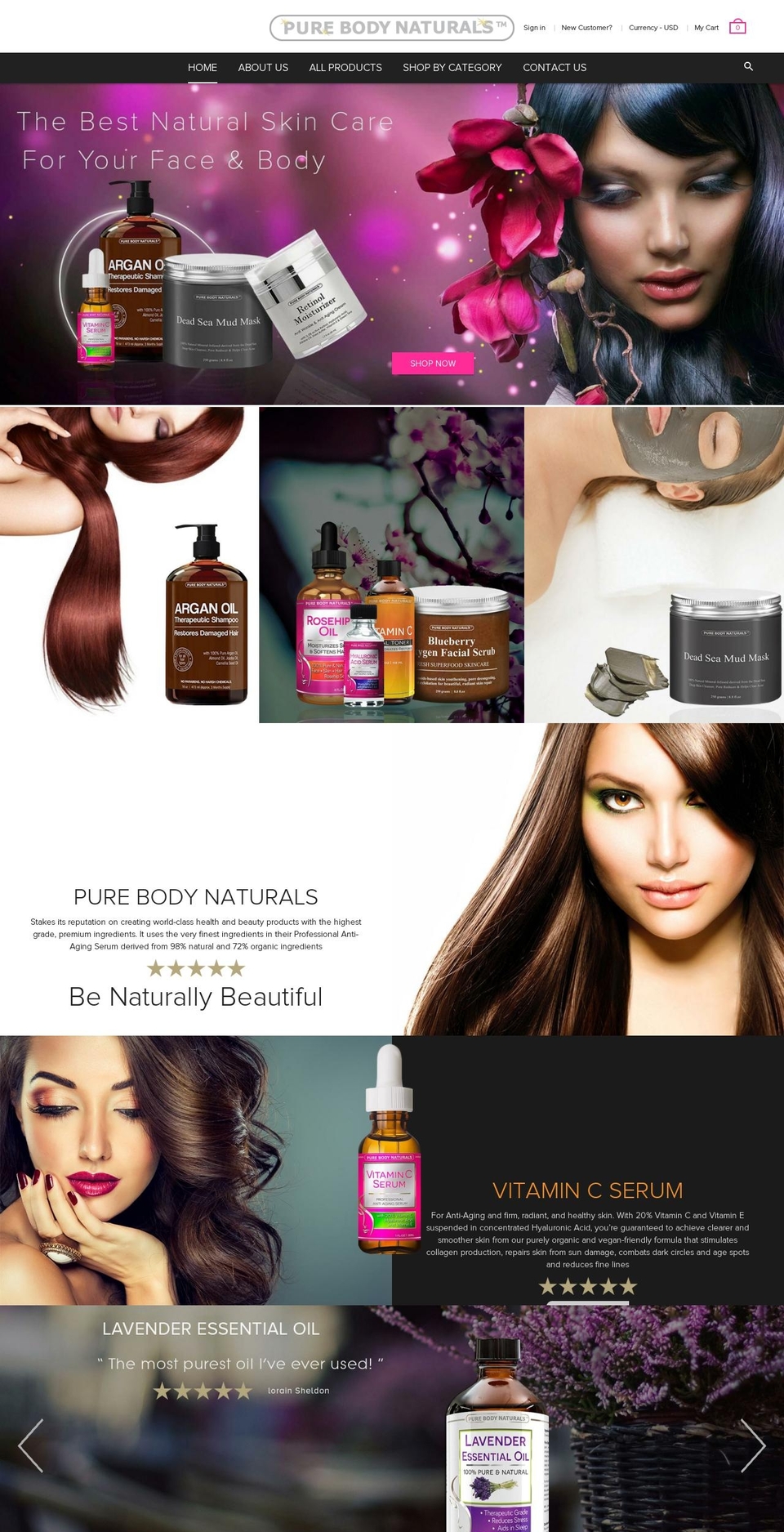 purebodynaturals.com shopify website screenshot