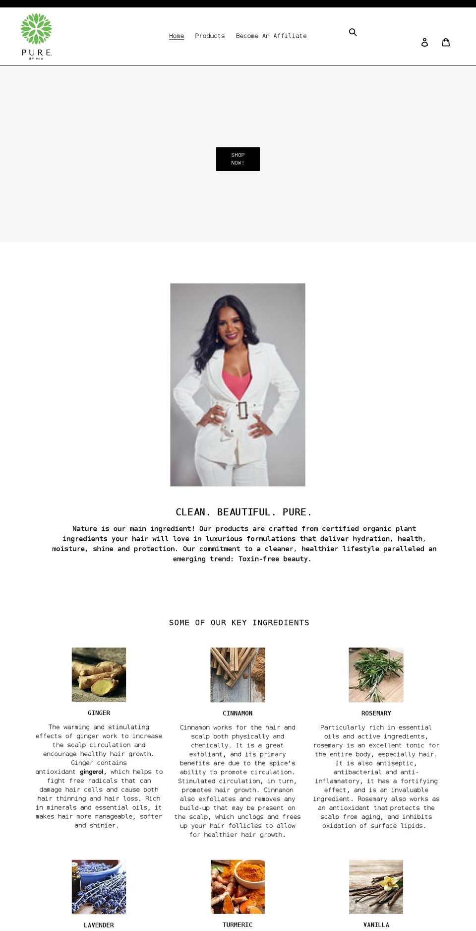 purebymia.com shopify website screenshot