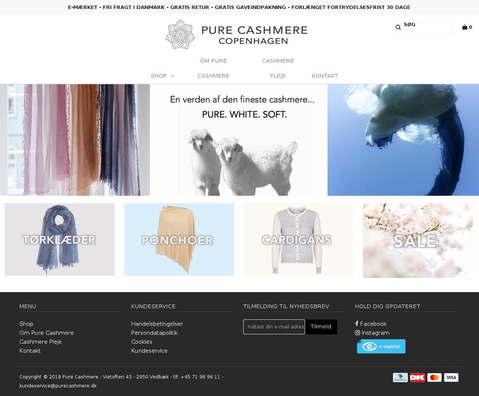 purecashmere.dk shopify website screenshot