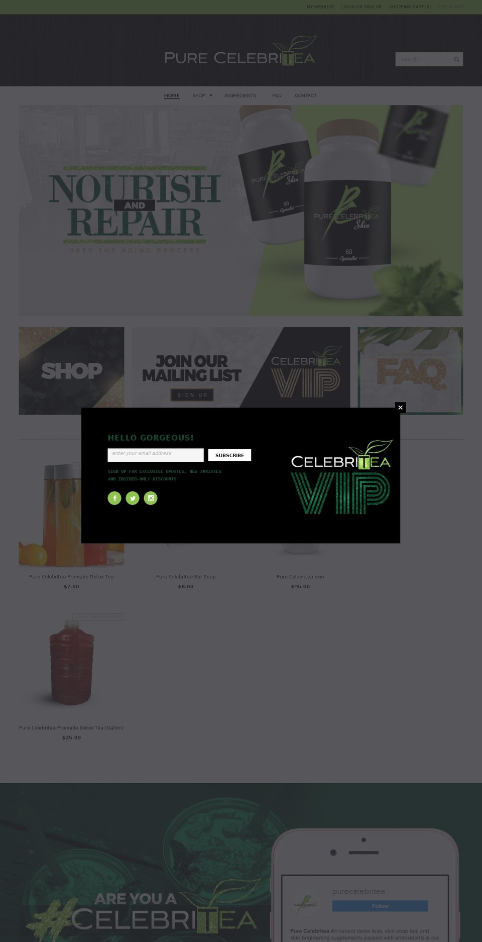 purecelebritea.com shopify website screenshot