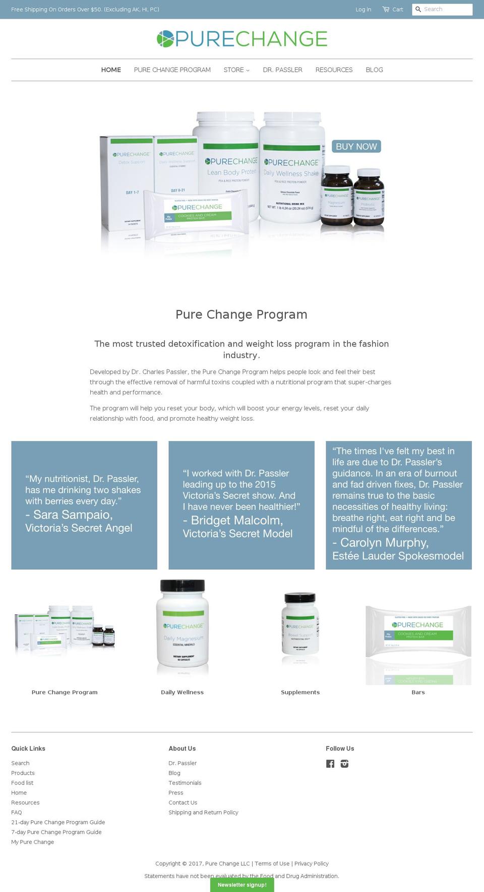 purechange.co shopify website screenshot