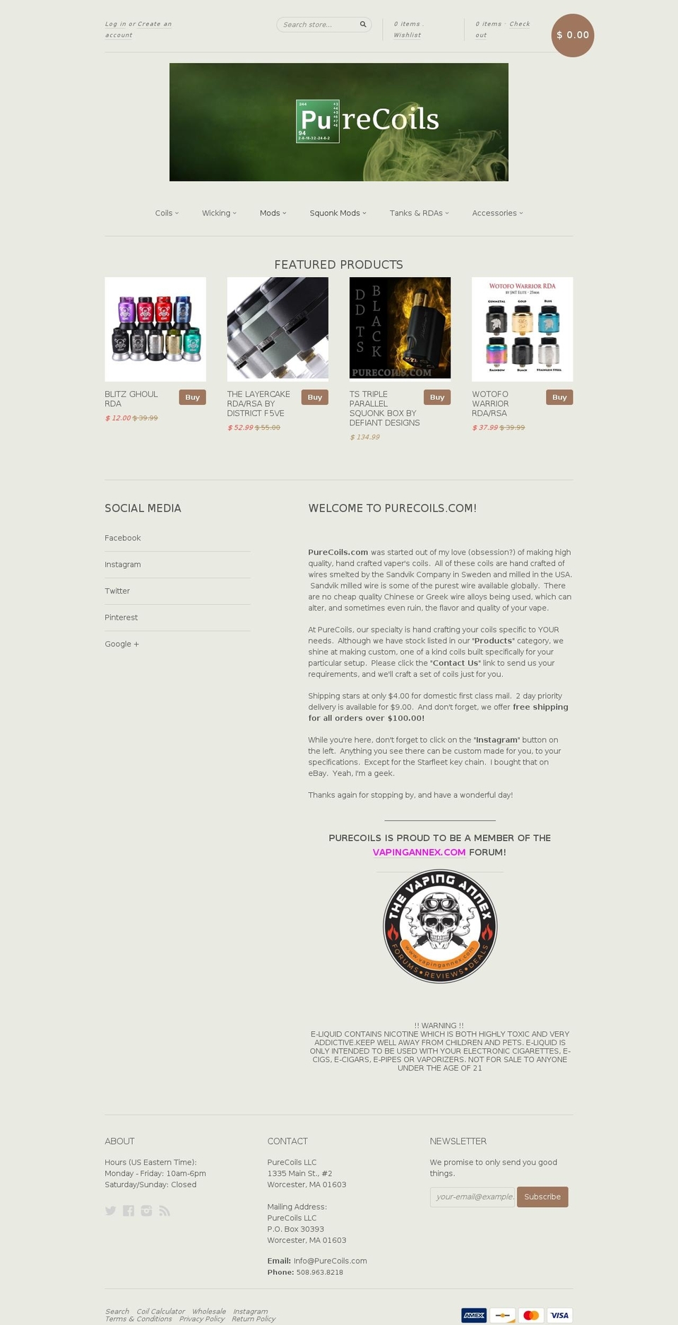 purecoiles.com shopify website screenshot