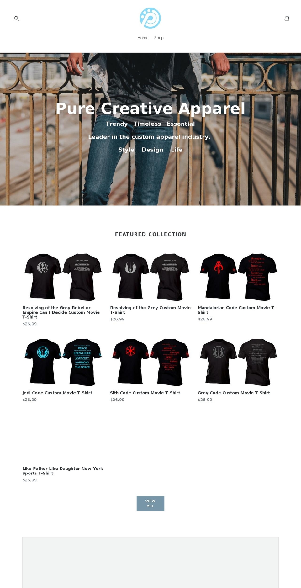 purecreativeapparel.com — Shopify storefront screenshot