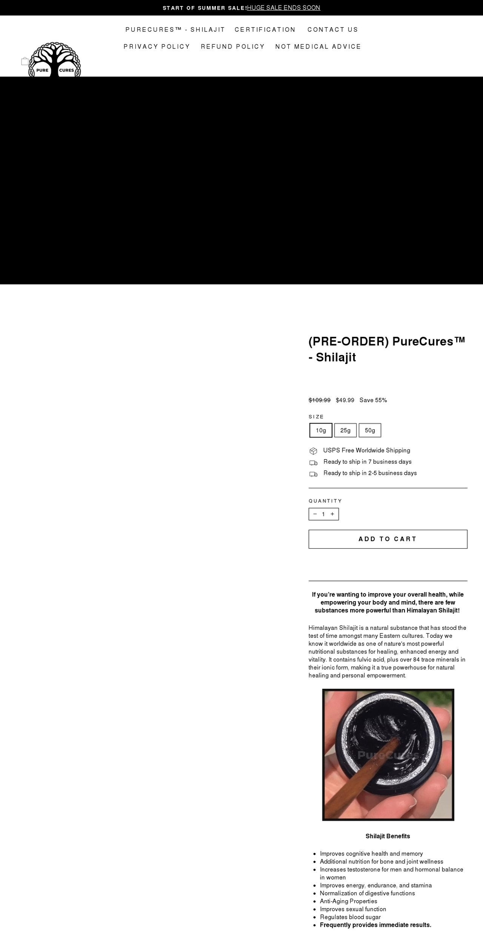 purecures.shop shopify website screenshot