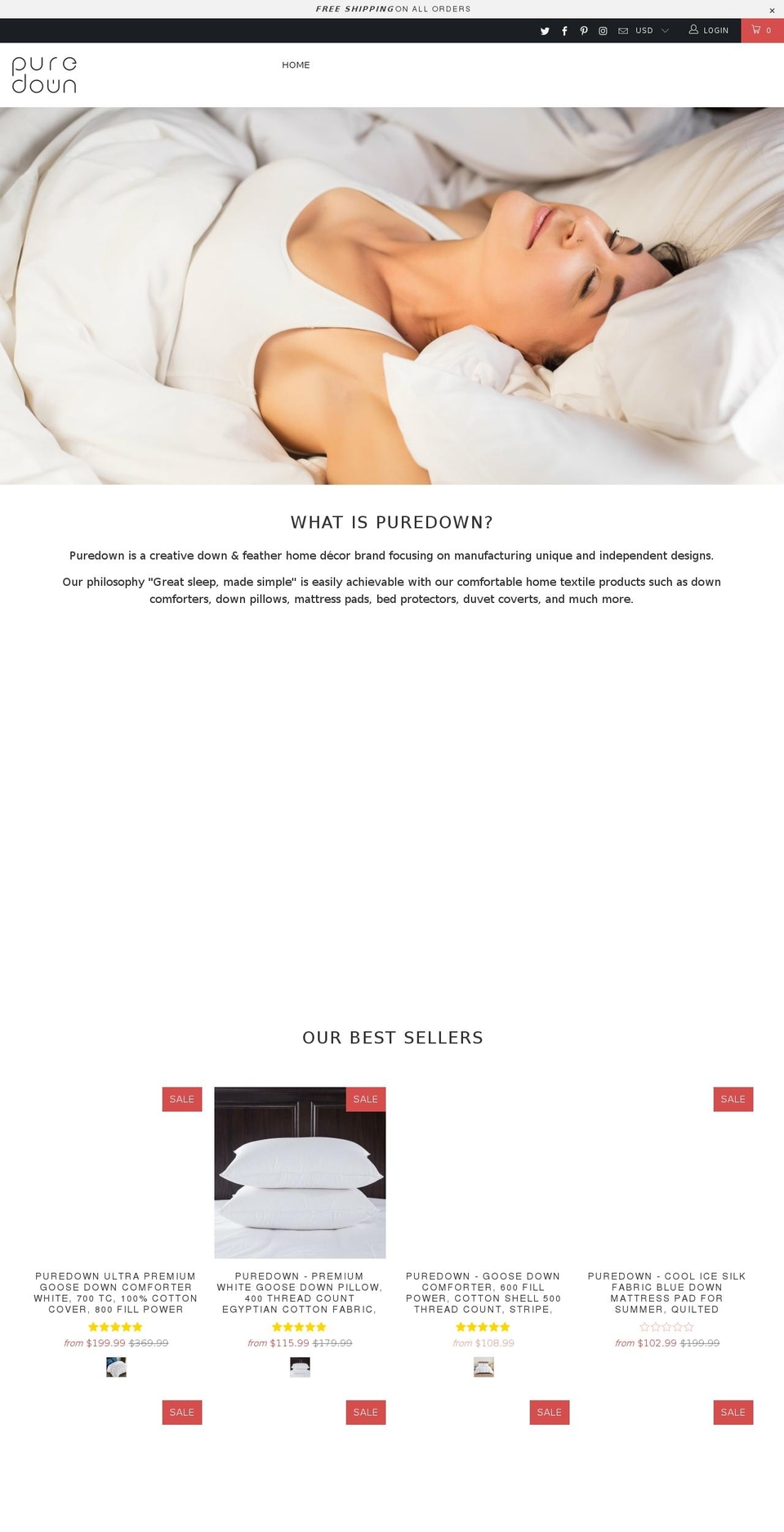 puredown.com shopify website screenshot